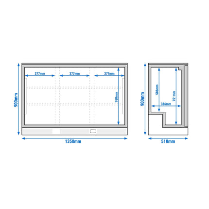 GGM Gastro Commercial Back Bar Cooler PREMIUM PLUS - 1350mm - 330L - with 3 glass hinged doors - Stainless steel