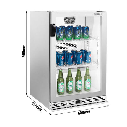 GGM Gastro Commercial Back Bar Cooler PREMIUM PLUS - 600mm - 125L - with 1 glass hinged door - Stainless steel