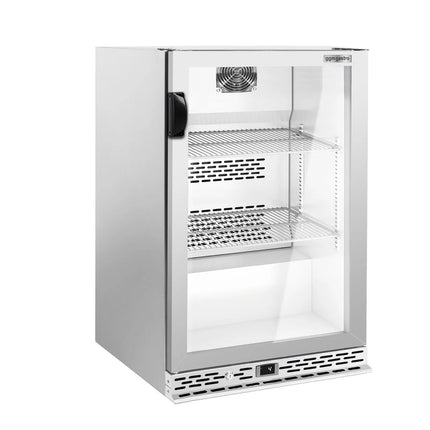 GGM Gastro Commercial Back Bar Cooler PREMIUM PLUS - 600mm - 125L - with 1 glass hinged door - Stainless steel