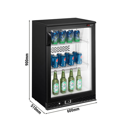 GGM Gastro Commercial Back Bar Cooler PREMIUM PLUS - 600mm - 140L - with 1 glass hinged door - Black