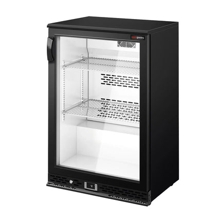 GGM Gastro Commercial Back Bar Cooler PREMIUM PLUS - 600mm - 140L - with 1 glass hinged door - Black