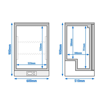 GGM Gastro Commercial Back Bar Cooler PREMIUM PLUS - 600mm - 140L - with 1 glass hinged door - Stainless steel