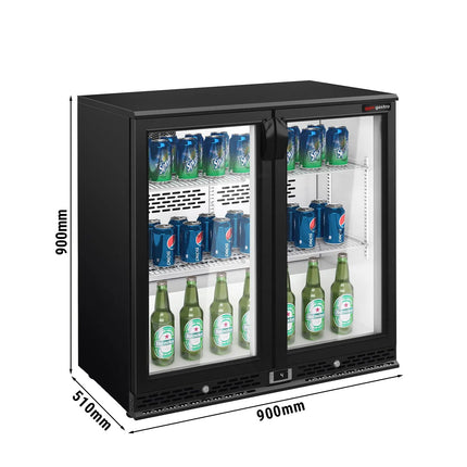 GGM Gastro Commercial Back Bar Cooler PREMIUM PLUS - 900mm - 193L - with 2 glass hinged doors - Black