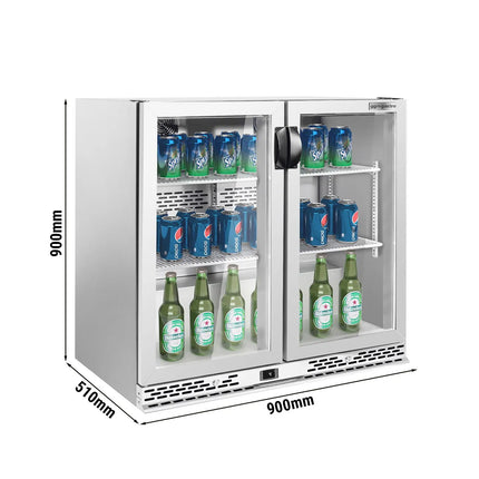 GGM Gastro Commercial Back Bar Cooler PREMIUM PLUS - 900mm - 193L - with 2 glass hinged doors - Black