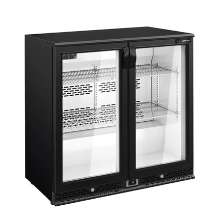 GGM Gastro Commercial Back Bar Cooler PREMIUM PLUS - 900mm - 193L - with 2 glass hinged doors - Black