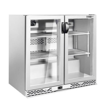 GGM Gastro Commercial Back Bar Cooler PREMIUM PLUS - 900mm - 193L - with 2 glass hinged doors - Black