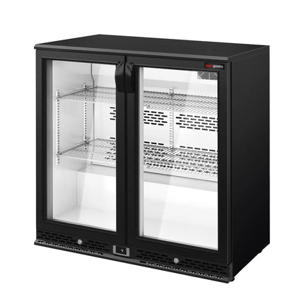 GGM Gastro Commercial Back Bar Cooler PREMIUM PLUS - 900mm - 193L - with 2 glass hinged doors - Black