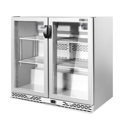 GGM Gastro Commercial Back Bar Cooler PREMIUM PLUS - 900mm - 193L - with 2 glass hinged doors - Black