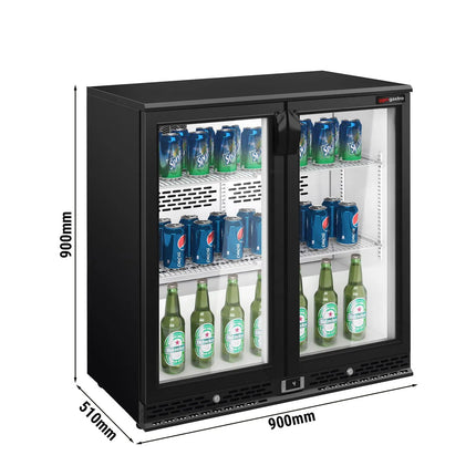 GGM Gastro Commercial Back Bar Cooler PREMIUM PLUS - 900mm - 220L - with 2 glass hinged doors - Black
