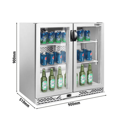 GGM Gastro Commercial Back Bar Cooler PREMIUM PLUS - 900mm - 220L - with 2 glass hinged doors - Black