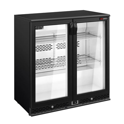 GGM Gastro Commercial Back Bar Cooler PREMIUM PLUS - 900mm - 220L - with 2 glass hinged doors - Black