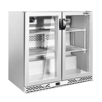 GGM Gastro Commercial Back Bar Cooler PREMIUM PLUS - 900mm - 220L - with 2 glass hinged doors - Black
