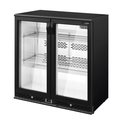 GGM Gastro Commercial Back Bar Cooler PREMIUM PLUS - 900mm - 220L - with 2 glass hinged doors - Black