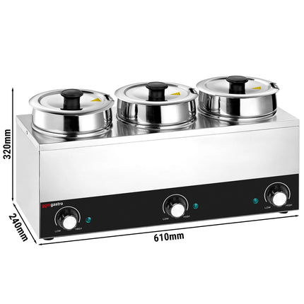GGM Gastro Commercial Bain Marie Soup & Sauce Warmer  - 10.5L - 450W - 3 Pots x 3.5L
