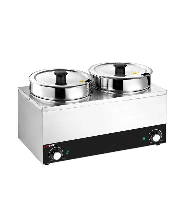 GGM Gastro Commercial Bain Marie Soup & Sauce Warmer - Wet Heat - 13L - 400W - 2 Round Pots with each 6,5L