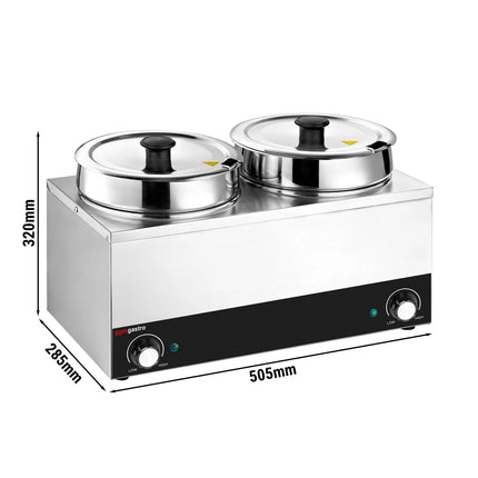 GGM Gastro Commercial Bain Marie Soup & Sauce Warmer - Wet Heat - 13L - 400W - 2 Round Pots with each 6,5L