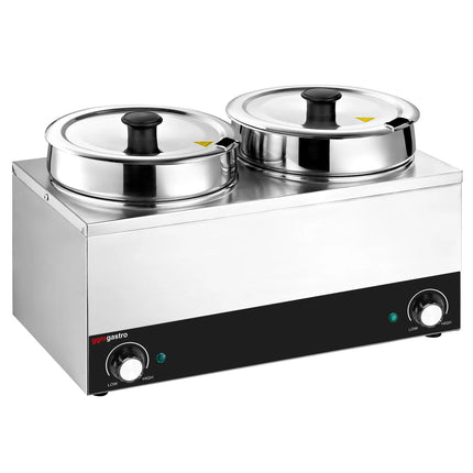 GGM Gastro Commercial Bain Marie Soup & Sauce Warmer - Wet Heat - 13L - 400W - 2 Round Pots with each 6,5L