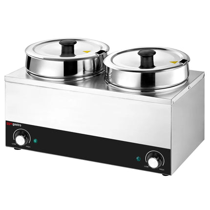 GGM Gastro Commercial Bain Marie Soup & Sauce Warmer - Wet Heat - 13L - 400W - 2 Round Pots with each 6,5L
