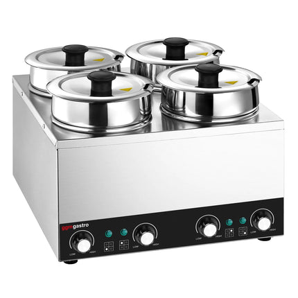 GGM Gastro Commercial Bain Marie Soup & Sauce Warmer - Wet Heat - 14L - 600W - 4 Round Pots with each 3,5L