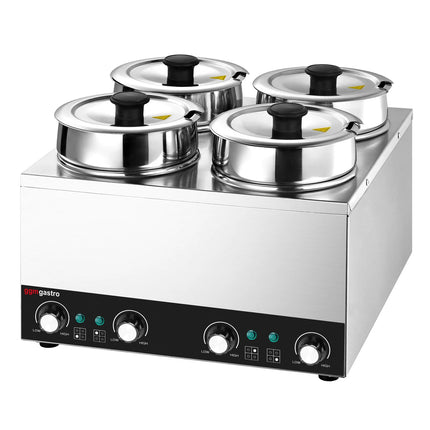 GGM Gastro Commercial Bain Marie Soup & Sauce Warmer - Wet Heat - 14L - 600W - 4 Round Pots with each 3,5L