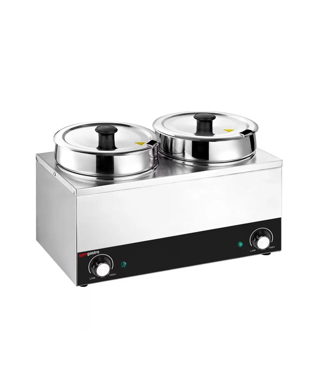 GGM Gastro Commercial Bain Marie Soup & Sauce Warmer - Wet Heat - 7L - 300W - 2 Round Pots with each 3,5L