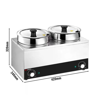 GGM Gastro Commercial Bain Marie Soup & Sauce Warmer - Wet Heat - 7L - 300W - 2 Round Pots with each 3,5L