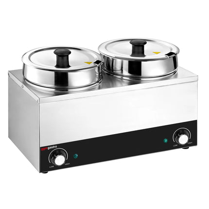 GGM Gastro Commercial Bain Marie Soup & Sauce Warmer - Wet Heat - 7L - 300W - 2 Round Pots with each 3,5L
