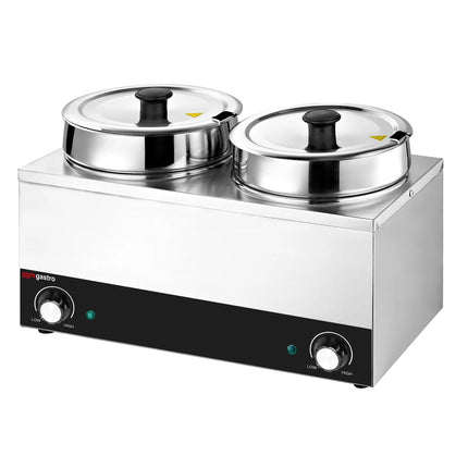 GGM Gastro Commercial Bain Marie Soup & Sauce Warmer - Wet Heat - 7L - 300W - 2 Round Pots with each 3,5L