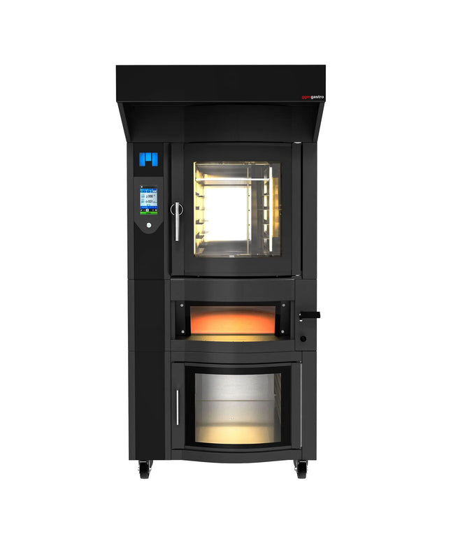 GGM Gastro Commercial Bakery Convection Oven with Steam Injection - Touchscreen Controls - 6x 600x400mm (EN 60x40) - Black - with Prover Cabinet & with Hood