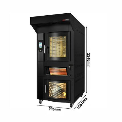 GGM Gastro Commercial Bakery Convection Oven with Steam Injection - Touchscreen Controls - 6x 600x400mm (EN 60x40) - Black - with Prover Cabinet & with Hood