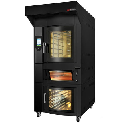 GGM Gastro Commercial Bakery Convection Oven with Steam Injection - Touchscreen Controls - 6x 600x400mm (EN 60x40) - Black - with Prover Cabinet & with Hood