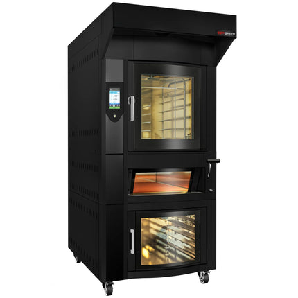 GGM Gastro Commercial Bakery Convection Oven with Steam Injection - Touchscreen Controls - 6x 600x400mm (EN 60x40) - Black - with Prover Cabinet & with Hood