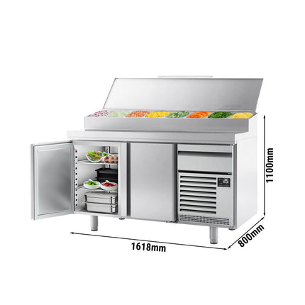 GGM Gastro Commercial Bakery Counter Fridge - 1618x800mm - with 2 Doors & 1 Drawer - EN 600x400 - for 9x GN 1/3