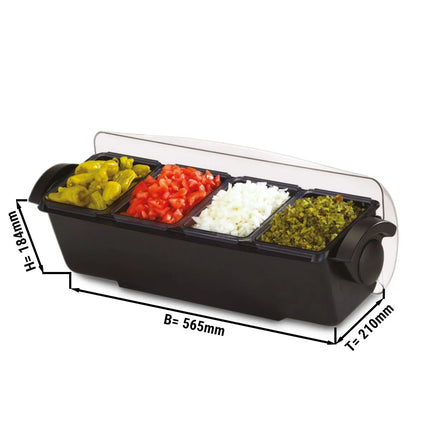 GGM Gastro Commercial Bar Condiment Holder - 4 large compartments - 6.6L - with lid