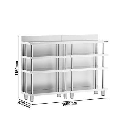 GGM Gastro Commercial Bar Work-Table - Stainless Steel - 1600x400mm - with 4 shelves