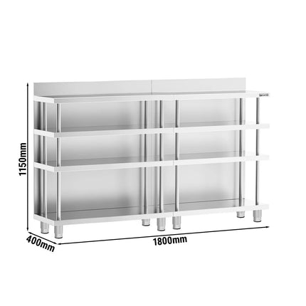 GGM Gastro Commercial Bar Work-Table - Stainless Steel - 1800x400mm - with 4 shelves