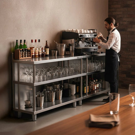 GGM Gastro Commercial Bar Work-Table - Stainless Steel - 1800x400mm - with 4 shelves