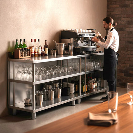 GGM Gastro Commercial Bar Work-Table - Stainless Steel - 1800x600mm - with 4 shelves
