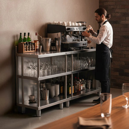 GGM Gastro Commercial Bar Work-Table - Stainless Steel - 600x400mm - with 4 shelves
