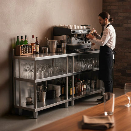 GGM Gastro Commercial Bar Work-Table - Stainless Steel - 800x400mm - with 4 shelves