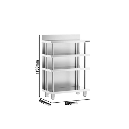 GGM Gastro Commercial Bar Work-Table - Stainless Steel - 800x600mm - with 4 shelves