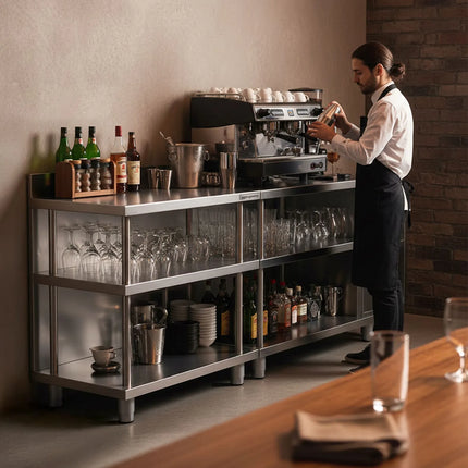 GGM Gastro Commercial Bar Work-Table - Stainless Steel - 800x600mm - with 4 shelves