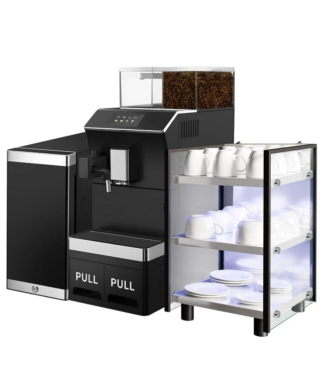 GGM Gastro Commercial Bean to Cup Coffee Machine - 16 Drink Options - 12.7 cm Touchscreen - incl. Cup Warmer & Milk Fridge