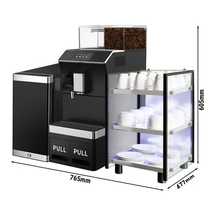 GGM Gastro Commercial Bean to Cup Coffee Machine - 16 Drink Options - 12.7 cm Touchscreen - incl. Cup Warmer & Milk Fridge