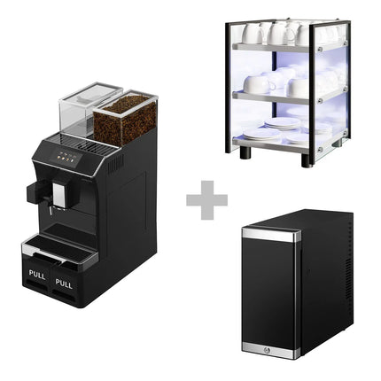 GGM Gastro Commercial Bean to Cup Coffee Machine - 16 Drink Options - 12.7 cm Touchscreen - incl. Cup Warmer & Milk Fridge