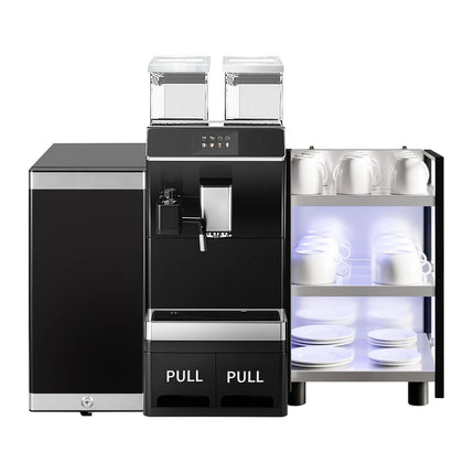 GGM Gastro Commercial Bean to Cup Coffee Machine - 16 Drink Options - 12.7 cm Touchscreen - incl. Cup Warmer & Milk Fridge