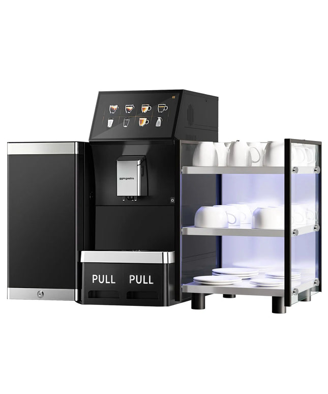 GGM Gastro Commercial Bean to Cup Coffee Machine - 16 Drink Options - 25.4 cm Touchscreen - incl. Cup Warmer & Milk Fridge
