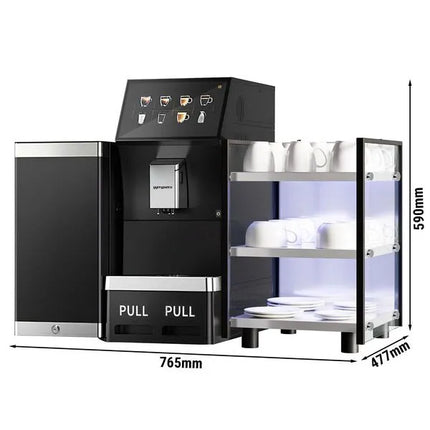 GGM Gastro Commercial Bean to Cup Coffee Machine - 16 Drink Options - 25.4 cm Touchscreen - incl. Cup Warmer & Milk Fridge