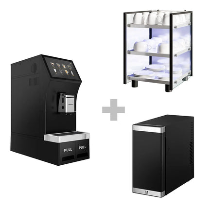 GGM Gastro Commercial Bean to Cup Coffee Machine - 16 Drink Options - 25.4 cm Touchscreen - incl. Cup Warmer & Milk Fridge