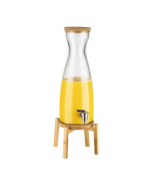 GGM Gastro Commercial Beverage Dispenser / Glass Drinks Dispenser - FRESH WOOD - glass jar with tap & cork lid on stand - 4.5 Litres - Glass - incl. stand & cork coaster